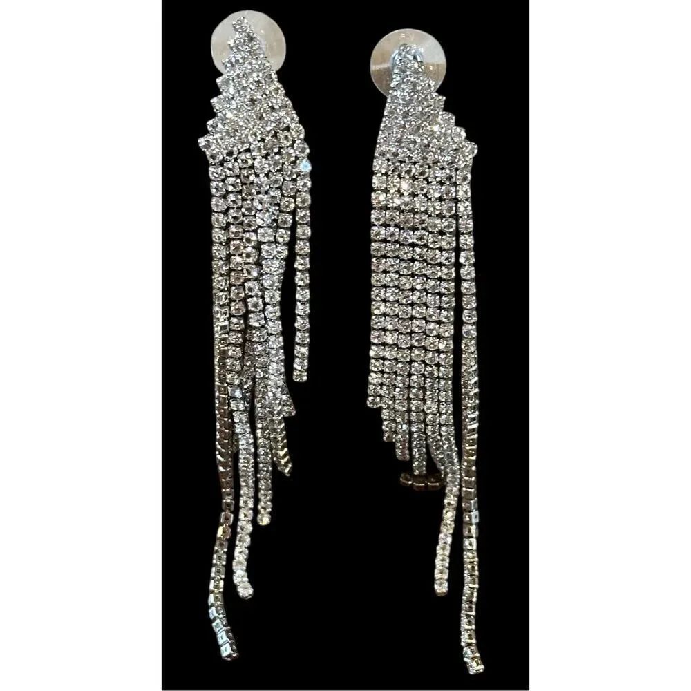 SHASHI Casino Earrings in Silver Rhinestones New